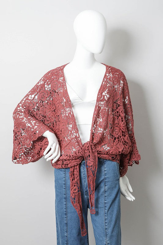TD Collections Women's Crochet Floral Lace Kimono Cardigan - Long Open Bikini Cover Up & Beach Wrap